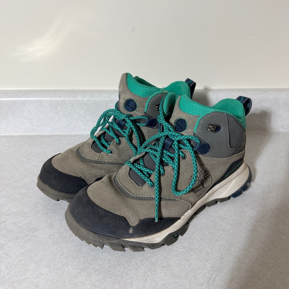 Timberland Garrison Trail Waterproof Hiking Boots Grey Teal Womens 8 A2EWA